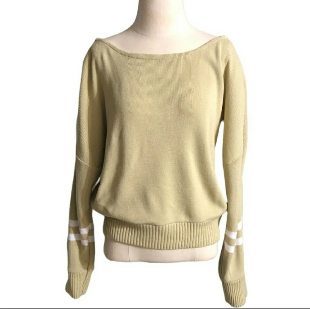 PRETTYLITTLETHING Oversized Boatneck Blousy Sweater Striped Sleeves Size…